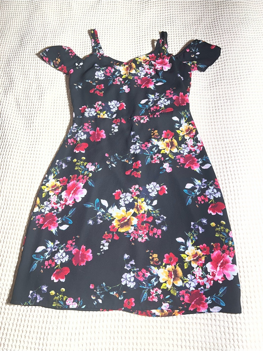 Express Black Floral Cold Shoulder Fit & Flare Dress Garden Party